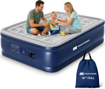 Air Mattress Full with Built in Pump,18'' Raised Inflatable Blow Up Mattress, 3 Mins Quick Self-Inflation/Deflation Inflatable Bed for Guests & Home, Outdoor Camping and Travel