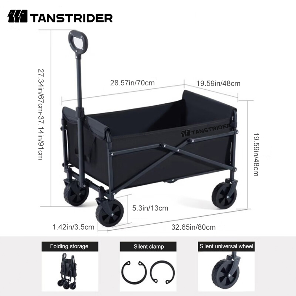 Tanstrider Heavy-Duty Collapsible Folding Camping Wagon with 10cm All-Terrain Wheels