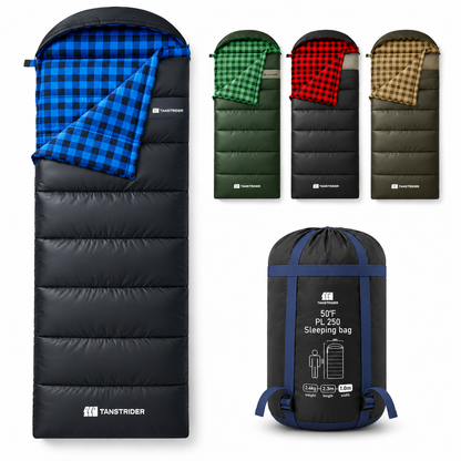 Plaidy Hooded Flannel Camping Sleeping Bag – Blue Plaid