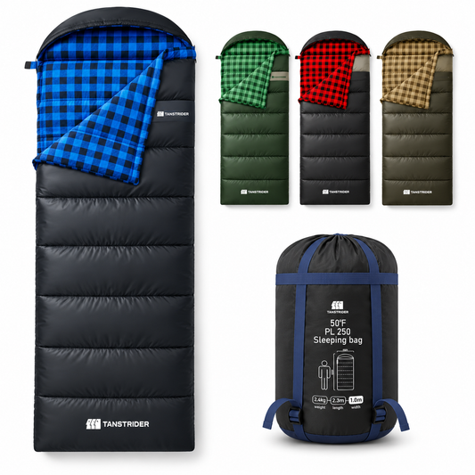 Plaidy Hooded Flannel Camping Sleeping Bag – Blue Plaid