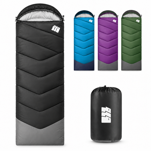 Bahay Hooded Twill Camping Sleeping Bag – Black & Grey