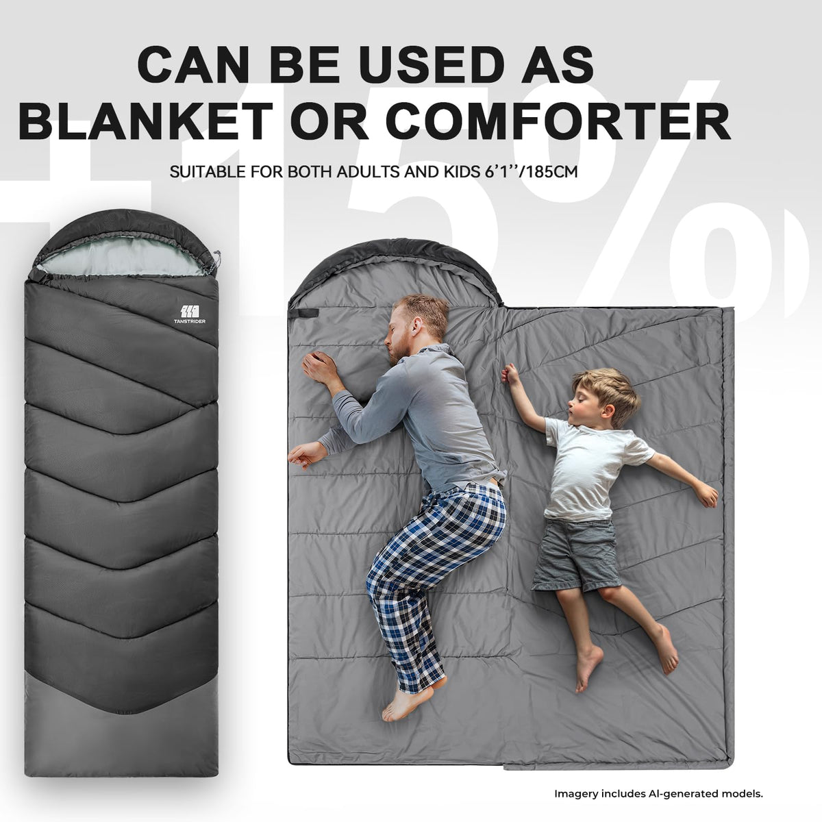 Bahay Hooded Twill Camping Sleeping Bag – Black & Grey