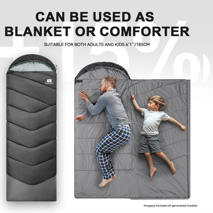 Bahay Hooded Twill Camping Sleeping Bag – Black & Grey