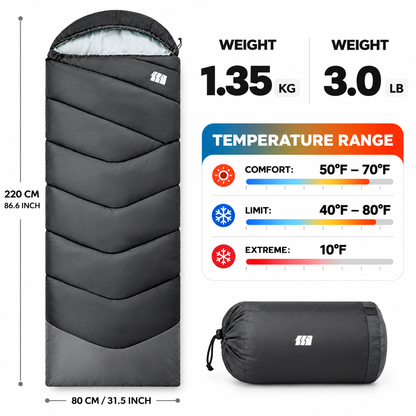 Bahay Hooded Twill Camping Sleeping Bag – Black & Grey