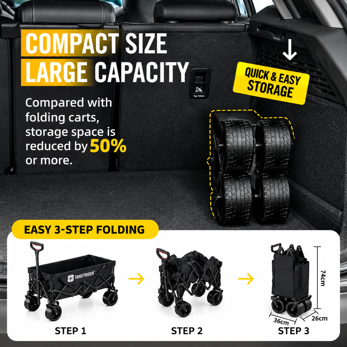 Tanstrider Heavy Duty Collapsible Outdoor Camping Wagon with Tailgate