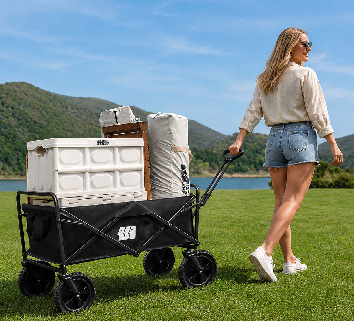 Tanstrider Heavy Duty Collapsible All-Terrain Camping Wagon with Dual Brakes