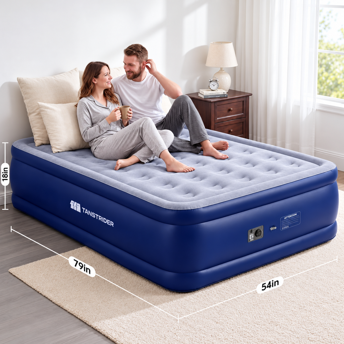 Air Mattress Full with Built in Pump,18'' Raised Inflatable Blow Up Mattress, 3 Mins Quick Self-Inflation/Deflation Inflatable Bed for Guests & Home, Outdoor Camping and Travel
